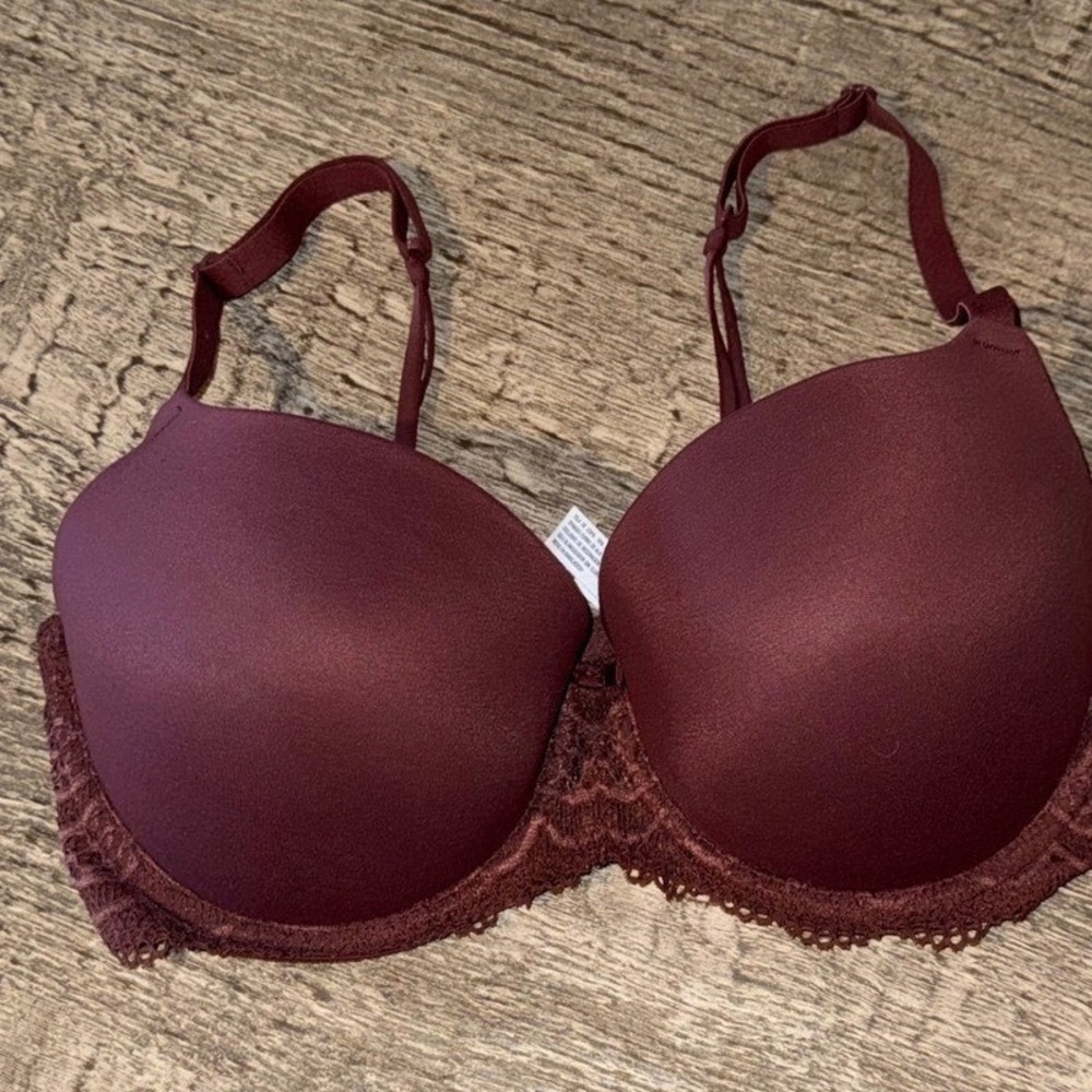 Auden Womens Burgundy Lace Trim Underwire Bra Dark Red 34DD